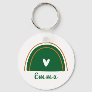 Heart Boho Green Rainbow met persoonlijke naam Sleutelhanger