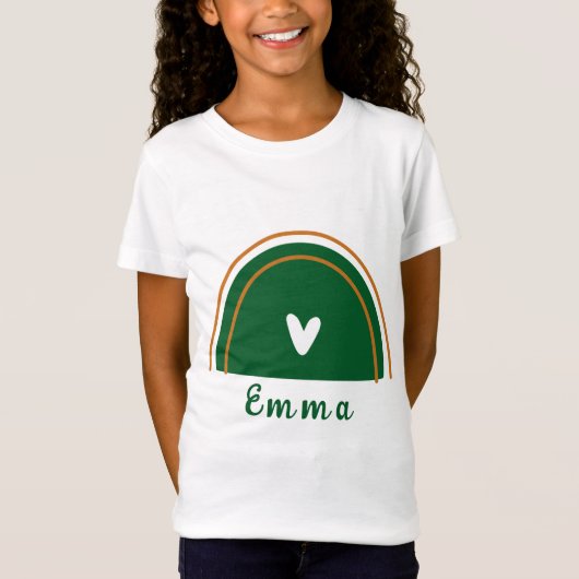 Heart Boho Green Rainbow met persoonlijke naam T-shirt (Voorkant)