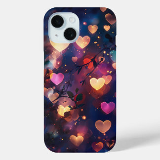 Heart Bokeh Lights in een dromerige nachttuin iPhone 15 Case