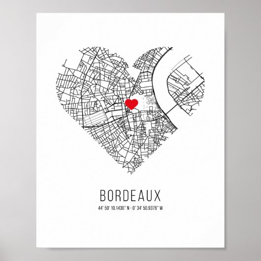 Heart Bordeaux City Map (Frankrijk) Poster (Voorkant)