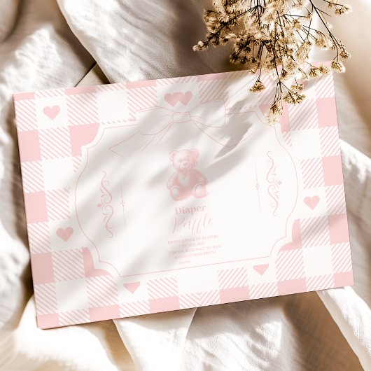 Heart Bow Gingham Franse Teddy Diapper Raffle Informatiekaartje