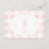 Heart Bow Gingham Franse Teddy Diapper Raffle Informatiekaartje (Voorkant)