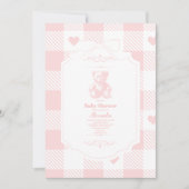 Heart Bow Gingham French Teddy Bear Baby shower Kaart (Voorkant)