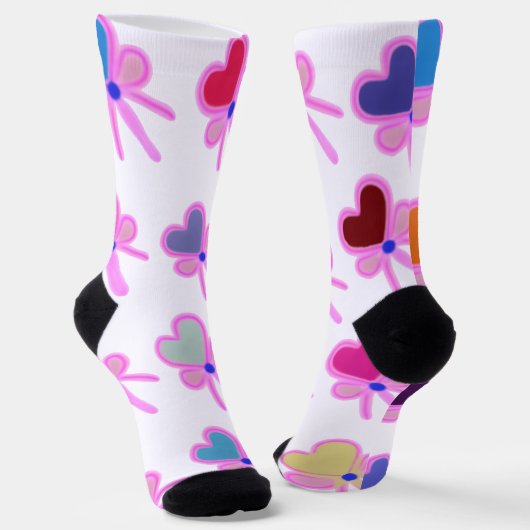 Heart Bow Pattern Personalized Gift Crew Socks Sokken (Gebogen)