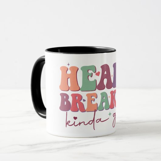 Heart Breaker Kinds Girl Retro Font Funny Mok (Voorkant links)