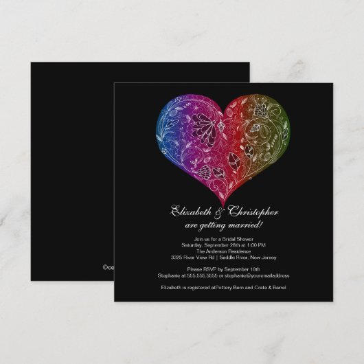 Heart Bride Bridal Shower - Uitnodiging zwart (Voorkant / Achterkant)