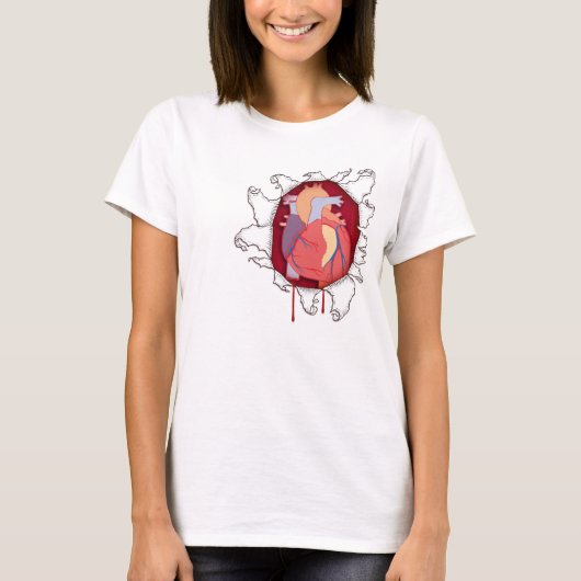 Heart Busting Through Chest T-Shirt (Voorkant)
