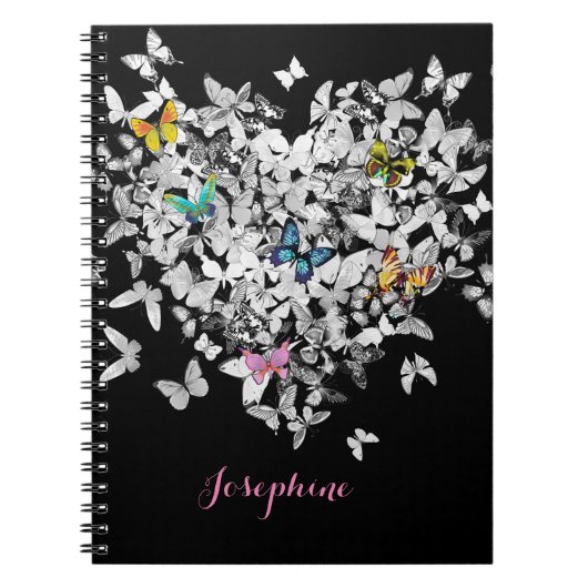 Heart Butterflies Girly Cute Personalized Notitieboek (Voorkant)