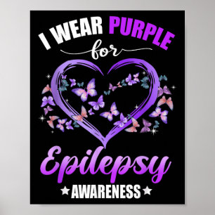Heart Butterfly I Draag Paarse voor epilepsie Awar Poster