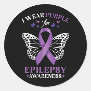 Heart Butterfly I Draag Paarse voor epilepsie Awar Ronde Sticker