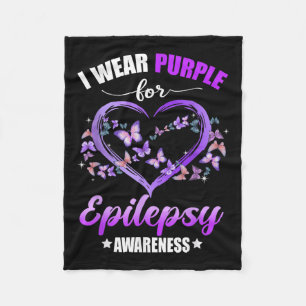 Heart Butterfly I Draag Paarse voor epilepsie Fleece Deken