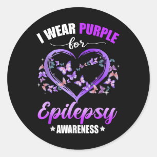 Heart Butterfly I Draag Paarse voor epilepsie Ronde Sticker