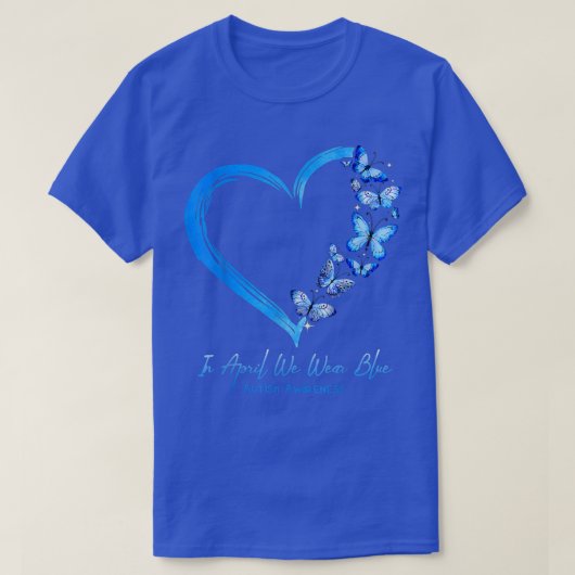 Heart Butterfly in april Draag we Blue Autism AWar T-shirt (Design voorkant)