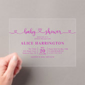 Heart Calligraphy Minimalist Pink Baby Shower Acryl Uitnodigingen (Insitu (Draagbaar))