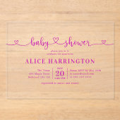 Heart Calligraphy Minimalist Pink Baby Shower Acryl Uitnodigingen (Voorkant)