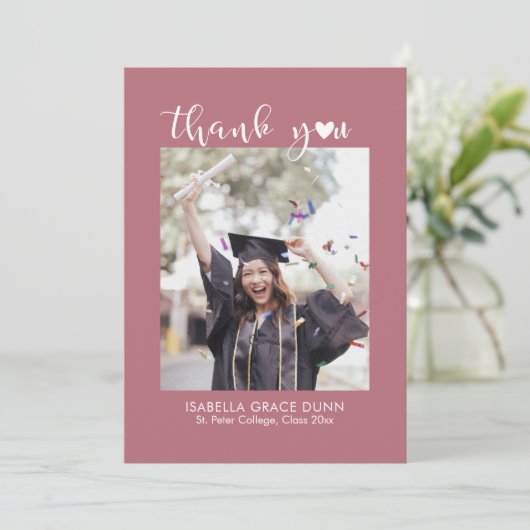 Heart Calligraphy Script-Afstuderen Bedankkaart (Staand voorkant)