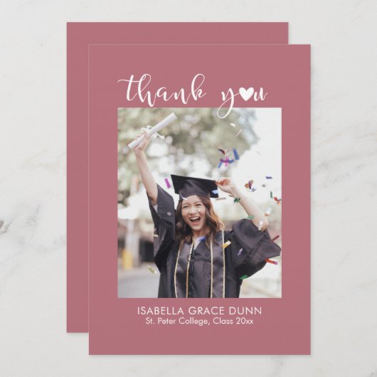 Heart Calligraphy Script-Afstuderen Bedankkaart (Voorkant / Achterkant)