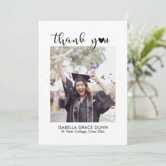 Heart Calligraphy Script-Afstuderen Bedankkaart (Staand voorkant)