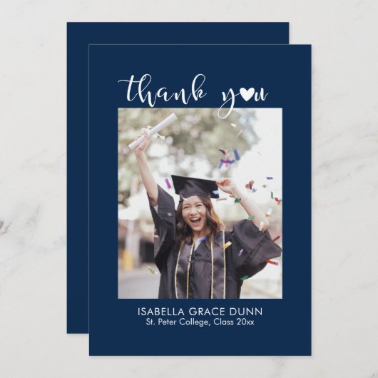 Heart Calligraphy Script-Afstuderen Bedankkaart (Voorkant / Achterkant)