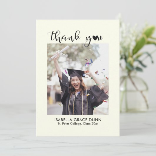 Heart Calligraphy Script-Afstuderen Bedankkaart (Staand voorkant)