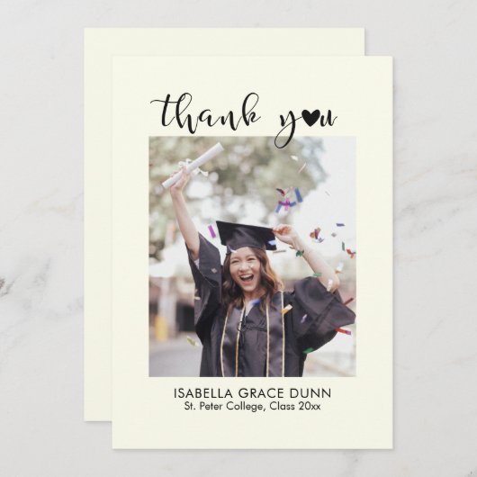 Heart Calligraphy Script-Afstuderen Bedankkaart (Voorkant / Achterkant)