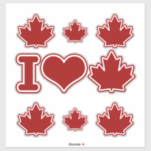 Heart Canada Red Maple Leaf Sticker