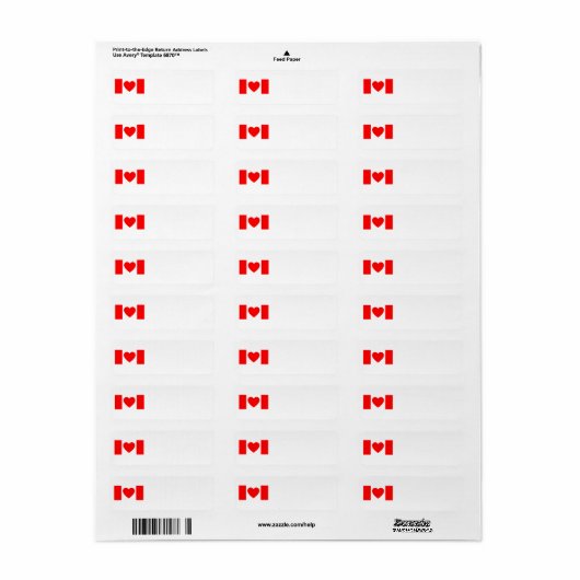 Heart Canadian Flag Etiket (Full Sheet)