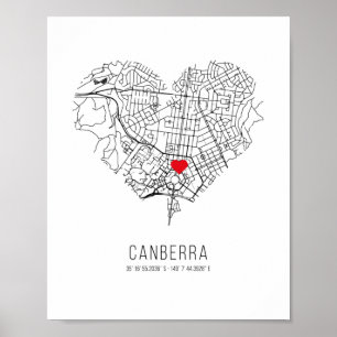 Heart Canberra City Map (Australië) Poster