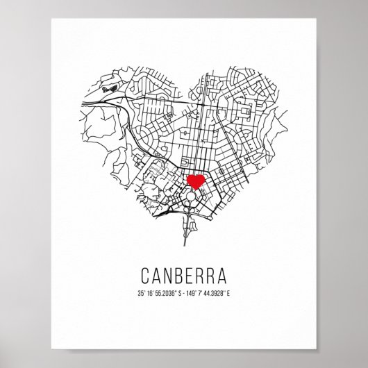 Heart Canberra City Map (Australië) Poster (Voorkant)