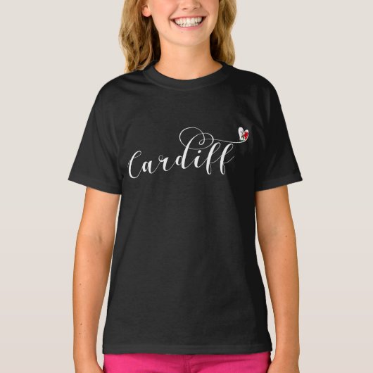 Heart Cardiff Flag, Caerdydd, Wales T-Shirt (Voorkant)
