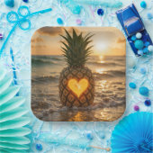 Heart Carved In a Pineapple On a Beach Papieren Bordje (Feest)