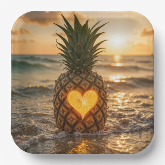 Heart Carved In a Pineapple On a Beach Papieren Bordje (Voorkant)
