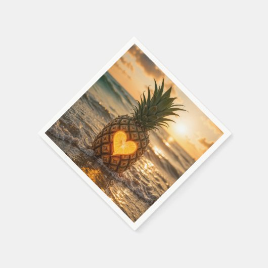 Heart Carved In a Pineapple On a Beach Servet (Hoek)