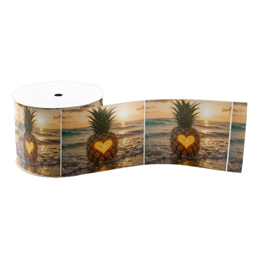 Heart Carved Into a Pineapple On a Beach Grosgrain Lint (Spoel)