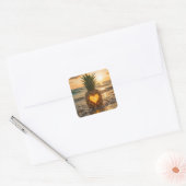 Heart Carved Into a Pineapple On a Beach Vierkante Sticker (Envelop)