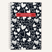 Heart Chalk Doodle en Love Pattern Cute Black Notitieboek (Voorkant)