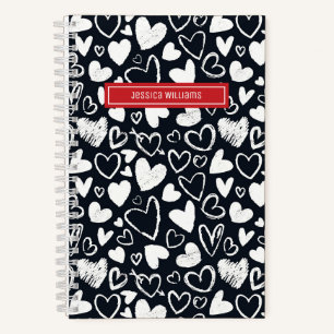 Heart Chalk Doodle en Love Pattern Cute Black Notitieboek