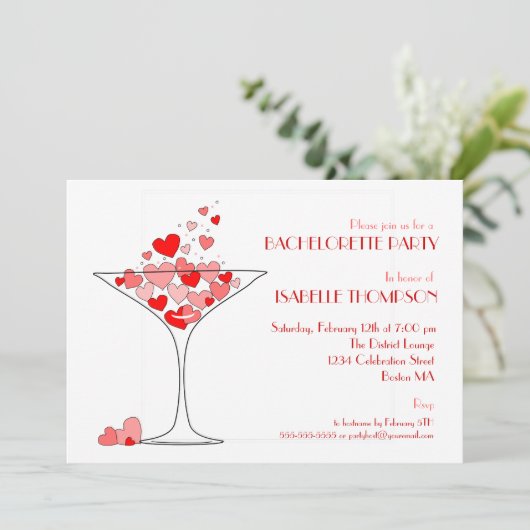 Heart Champagne Bachelorette Kaart (Staand voorkant)