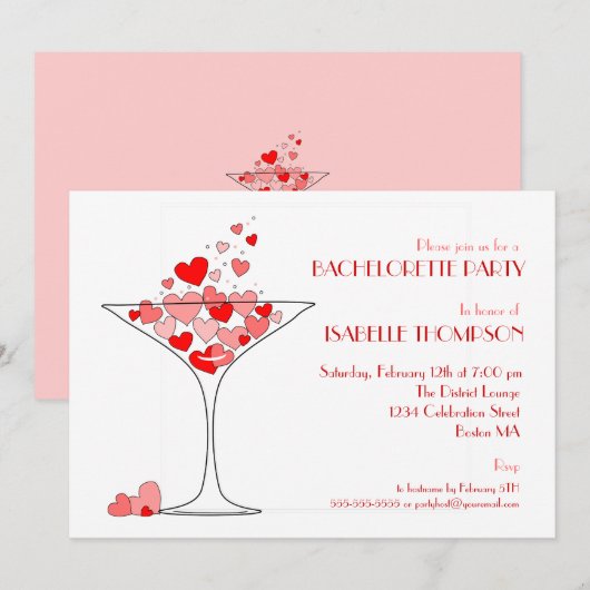 Heart Champagne Bachelorette Kaart (Voorkant / Achterkant)