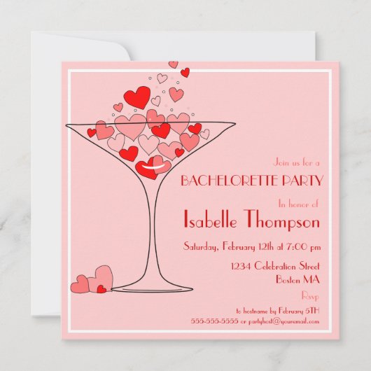Heart Champagne Bachelorette Kaart (Voorkant)