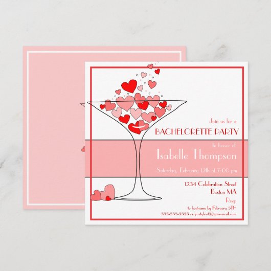 Heart Champagne Bachelorette Kaart (Voorkant / Achterkant)