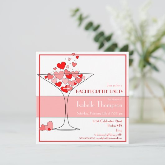 Heart Champagne Bachelorette Kaart (Staand voorkant)