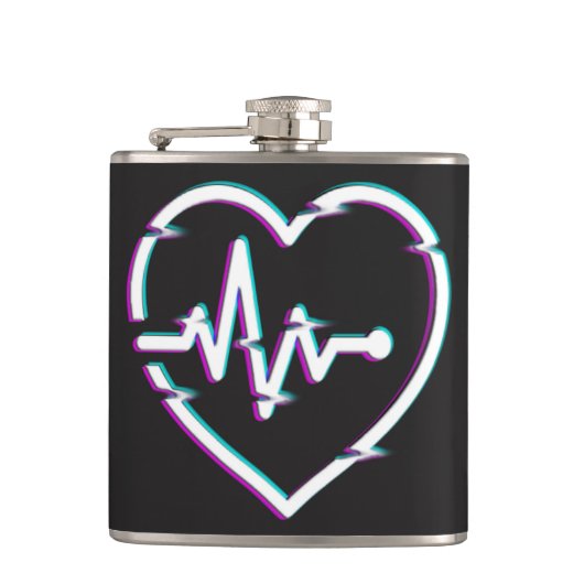 Heart Check Vinyl Verpakte kolf Heupfles (Voorkant)