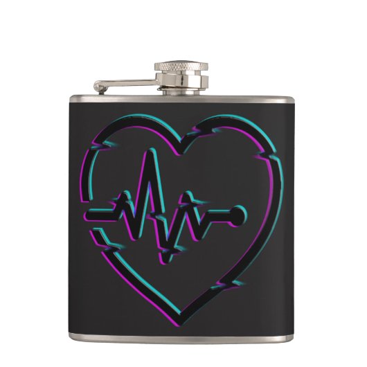 Heart Check Vinyl Verpakte kolf Heupfles (Voorkant)