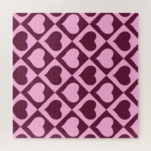 Heart Checkerboard Pattern Bordeaux Pink - Legpuzzel (Horizontaal)