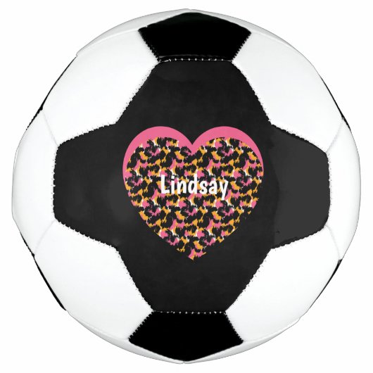 Heart Cheetah Animal Print Monogram naam Voetbal (Voorkant)