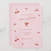 Heart Cherries verjaardagsfeestje uitnodiging (Voorkant / Achterkant)