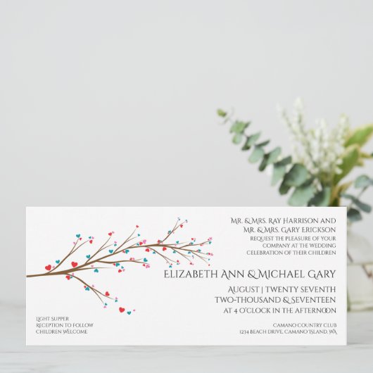 Heart Cherry Blossom Wedding Invitation Kaart (Staand voorkant)