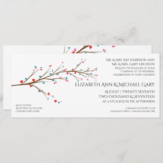Heart Cherry Blossom Wedding Invitation Kaart (Voorkant / Achterkant)