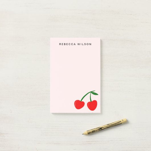 Heart Cherry Gepersonaliseerde Valentijn Roze Post-it® Notes (Op bureau)